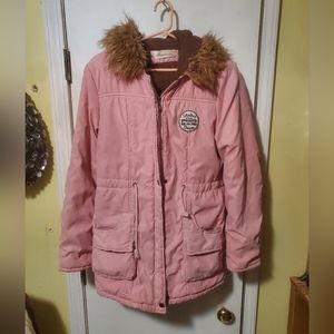 Phalabeier pink coat faux fur hood